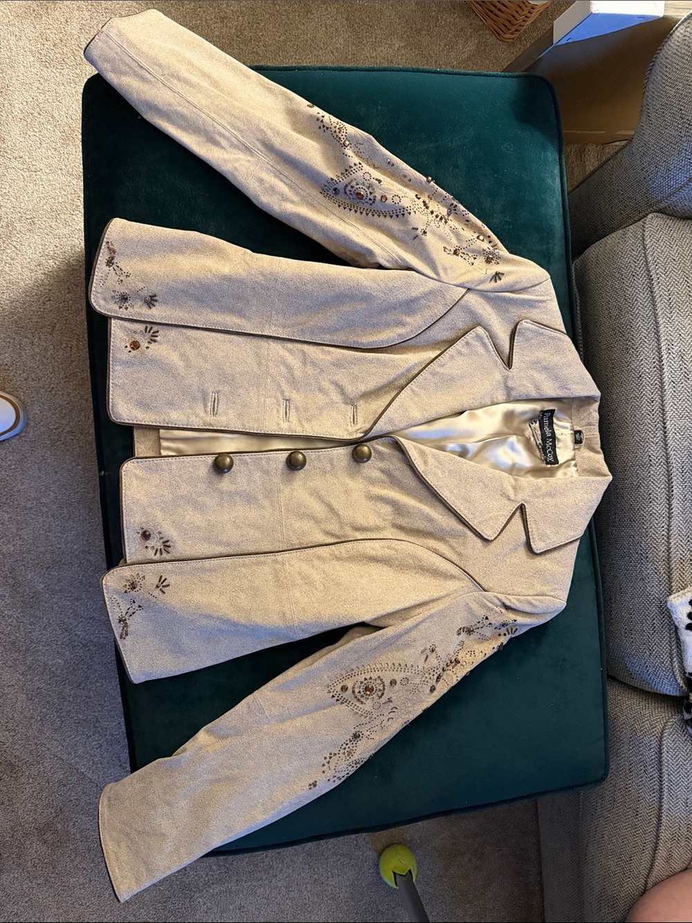 Pamela McCoy embellished leather/suede jacket